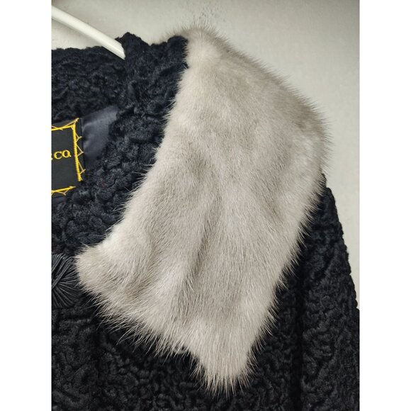 Vintage Black Persian Curly Lamb Fur Coat With Mink Trim Women's Medium Large - Picture 6 of 12